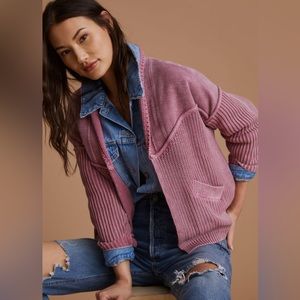Pilcro acid wash cardigan sweater- dusted plum